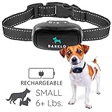 Barklo Small Dog Bark Collar for Small to Medium Dogs Rechargeable and Weatherproof Vibrating Anti Bark Training Device - Smallest & Most Safe On Amazon - No Shock No Spiky Prongs! (6+ lbs)