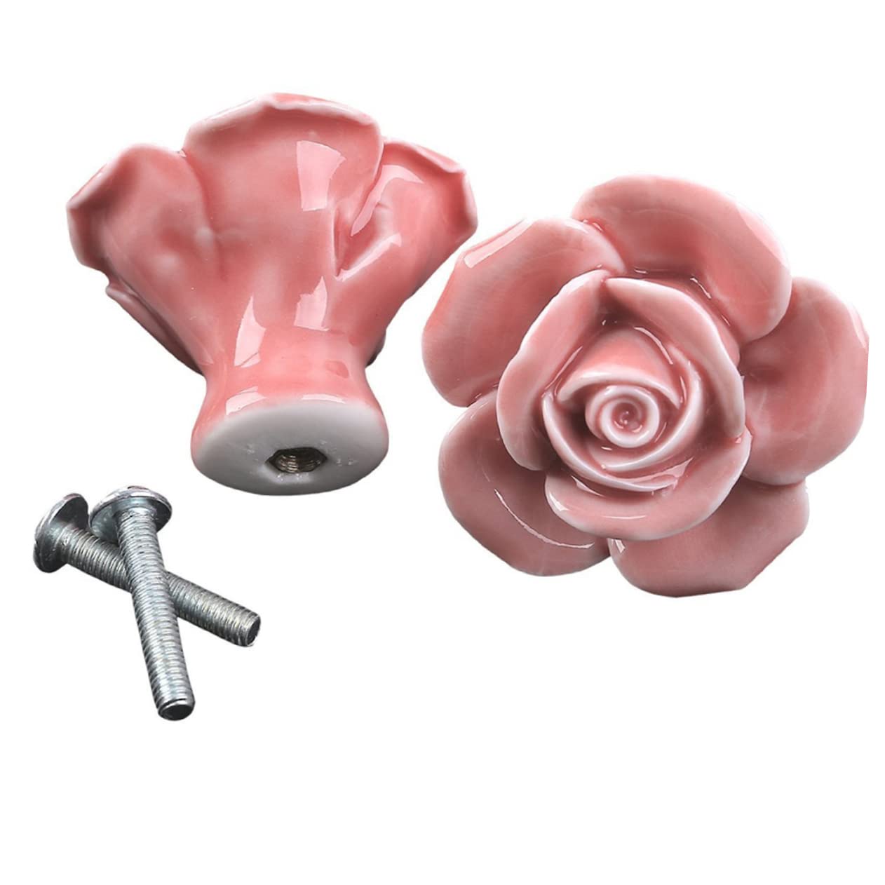 KITANDOVE 2pcs Ceramic Handle Flower Pulls for Drawer Vintage Cabinet Knobs Rose Shaped Knob Handles