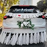 Luxury Just Married Decorations Kit for Car - White Rose Artificial Floral Wedding...