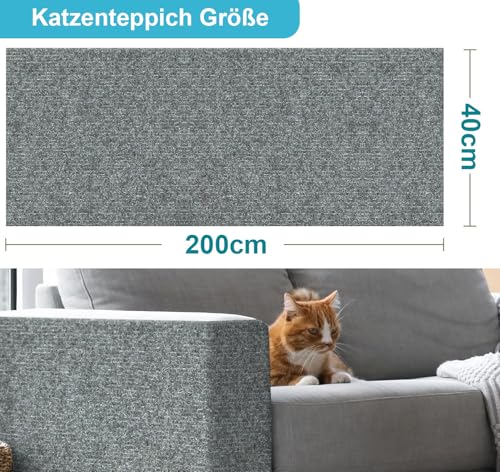 Katzen Kratzmatte Selbstklebend XXL für Katzen, 200 x 40 cm, Kratzschutz für Sofa und Wände, Katzenteppich für Möbel (Hellgrau, 40X200 cm)