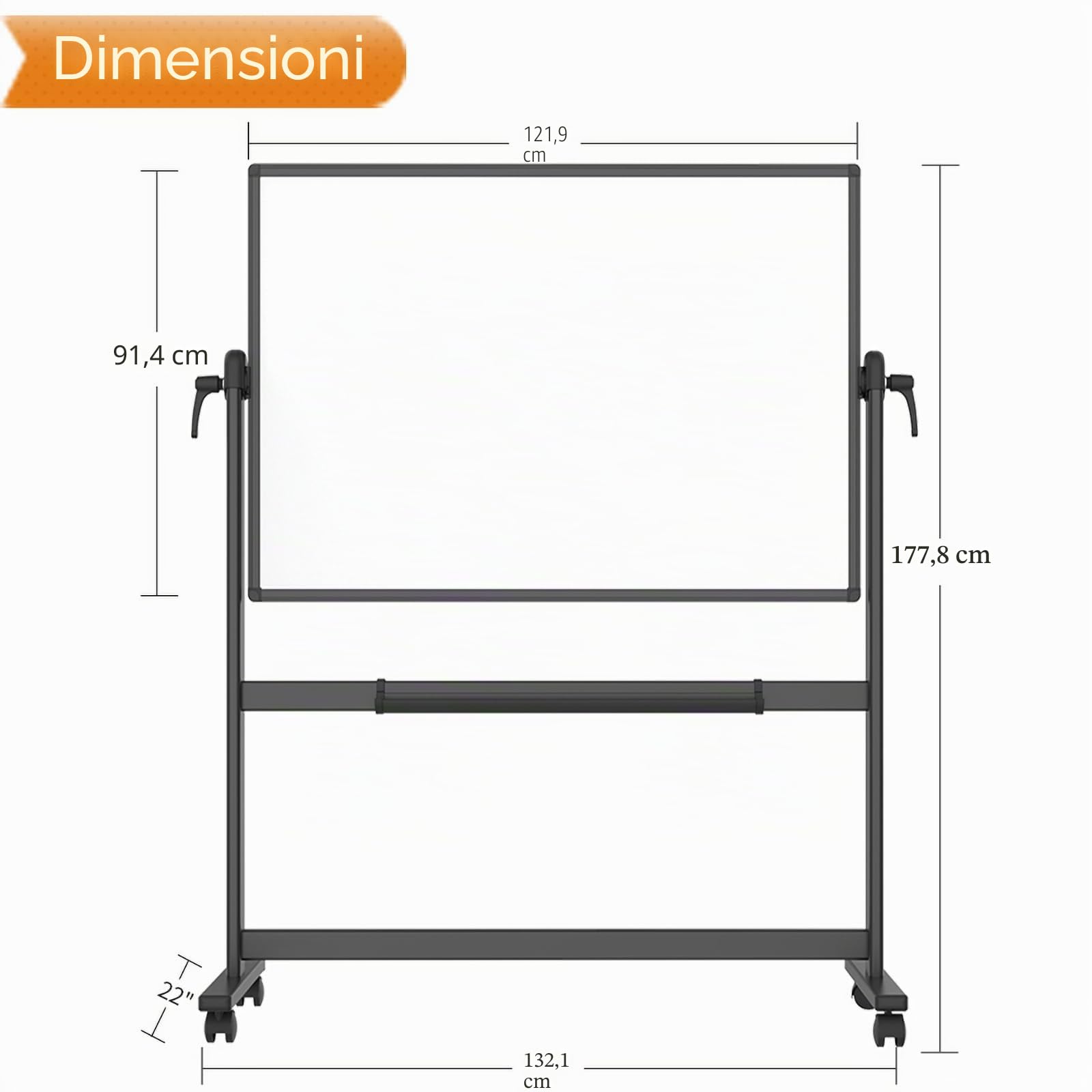 VIZ-PRO Lavagna Mobile Magnetica Fronte-Retro, 120 x 90 cm, Telaio e Supporto in Alluminio Nero