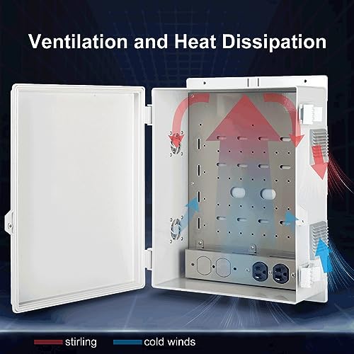 Image of Namunanee Outdoor Electrical Junction Box with High Power Outlet, 16 inch H* 12 inch L* 5.9 inch W, ABS Water Resistant Enclosure with Internal Mounting Panel & Hinged Cover.