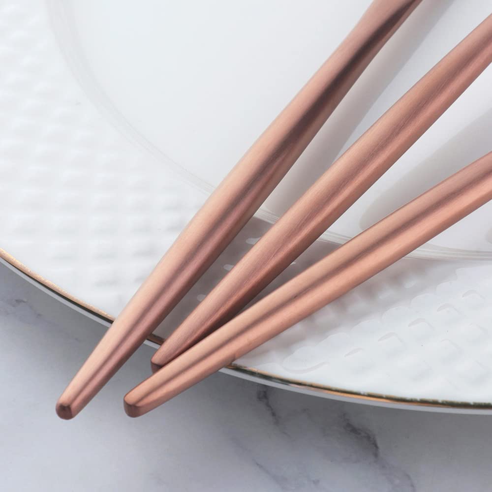 Buyer Star Matte Rose Gold Besteck Set, 30 Stück Edelstahl Besteck Set Gold Matt für Haus Küche Restaurant Parteien, Essbesteck Set Mit Gabeln Löffeln Messern Spülmaschinenfest