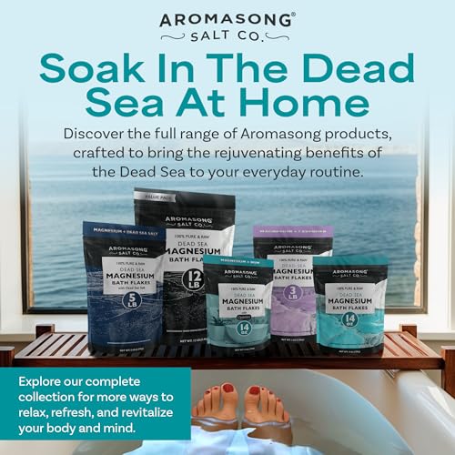 Aromasong RAW Magnesium Flakes + OptiMSM for Soaking 14 Oz. Resealable Pack - Muscle Relaxing Organic Bath Salts Magnesium Chloride Flakes.