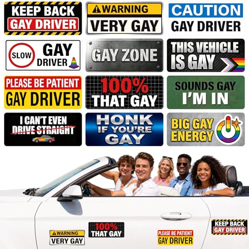 12 Pcs Funny Gay Pride Car Magnets Rainbow LGBTQ Magnetic Decals for Metal Bumpers Trucks Refrigerators & Other Metal Surfaces Reusable Prank Gift Set (Minimalist Rainbow)
