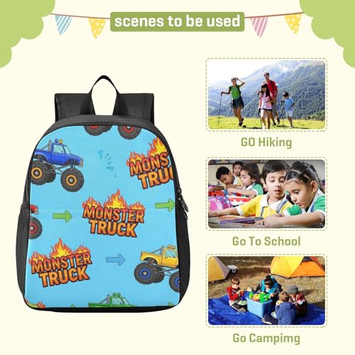 DOMIKING Monster Trucks Blue Kids Backpack for Boys Girls Elementary Kindergarten School Backpack for Kids Toddler School Bag Bookbag Age 3-63