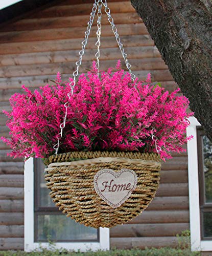 RECUTMS 8 Bundles Artificial Flowers Fake Outdoor Plants Faux UV Resistant Lavender Flower Plastic Shrubs Indoor Outside Hanging Decorations (Fuchsia) | 13.8",UV Resistant Greenery image 7