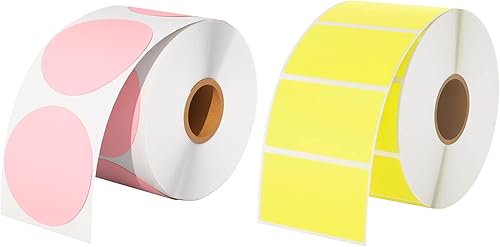 Miniatura 1 de MUNBYN Etiquetas térmicas directas de 2.25 x 1.25 pulgadas y etiquetas adhesivas térmicas de círculo rosa de 2 pulgadas
