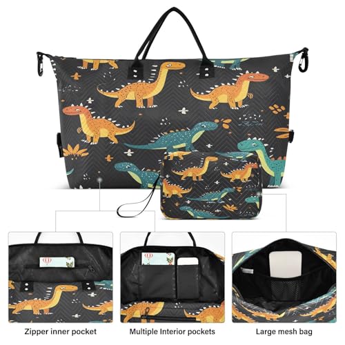 Travel Duffle Bag Weekender Bags Overnight Bag with Toiletry Bag Gym Duffel Bag Orange Blue Dinosaurs Dot for Travel Business Trips Sport2
