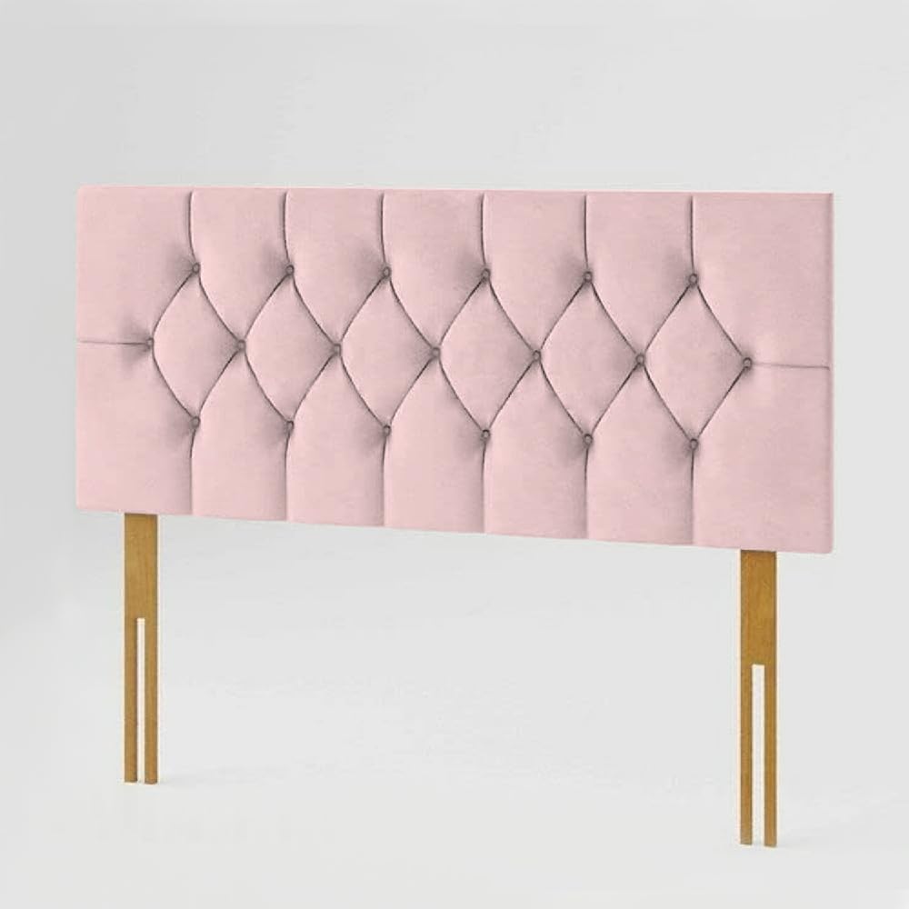 YORKSHIRE HOMEWARE Chesterfield Headboard in Plush Velvet Fabric | Headboards with Matching Buttons | Bed Bedroom Decor Hotel Furniture (Pink, 4ft Small Double)
