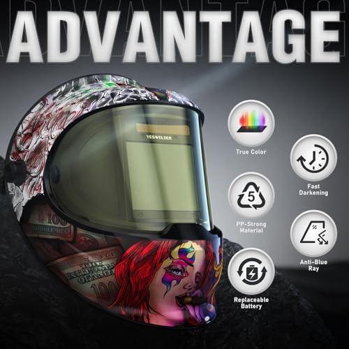 Image of YESWELDER Auto Darkening Welding Helmet with SIDE VIEW, 180 Panoramic View, 1 /1 /1 /1 True Color Solar Powered Welder Hood, Wide Shade 3 /5-9 /9-13 Welder Mask for TIG MIG ARC CUT and GRIND, LYG-Q800D