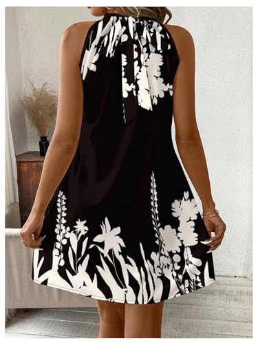 Image of Floerns Women's Sleeveless Floral Print Sundress Halter Neck A Line Short Dress