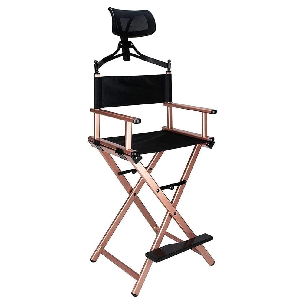 Sedia pieghevole portatile per truccatori con poggiatesta, sedia da regista in alluminio leggero per professionisti, sgabello compatto e pieghevole per truccatori e set cinematografici