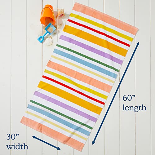 Sun Sprouts 100% Cotton Beach Towel Pattern For Kids & Toddler. Bath, Pool, Camping, Travel Towel For Boys & Girls. 30” X 60” Quick-Dry & Super Absorbent Beach Blanket (30"X60", Colorful Stripes) #TOP1