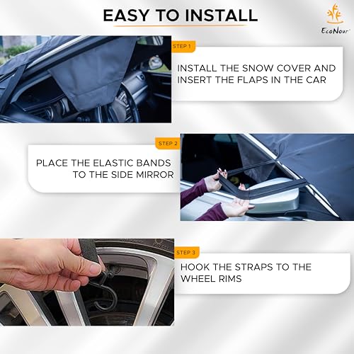 Image of EcoNour Windshield Cover for Ice and Snow | Enhanced 600D Oxford Fabric Windshield Cover for Any Weather | Water, Heat & Sag-Proof Car Windshield Snow Cover | (69 x 42 inches) (Pack of 2)