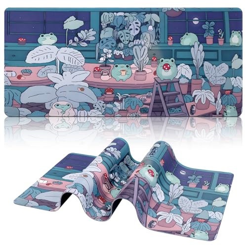Alfombrilla Ratón XXL, 900×400×3 mm Alfombrilla Gaming, Grande Tamaño Mouse Pad con Bordes Cosidos, Antideslizante Alfombrilla Escritorio, Mejora la precisión y la Velocidad (Rana)
