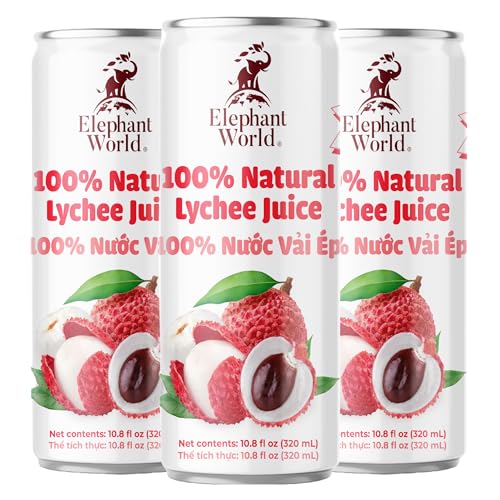 Image of Elephant World 100% Natural Lychee Juice | NON GMO | 10.8 oz (Pack of 6), Lychee