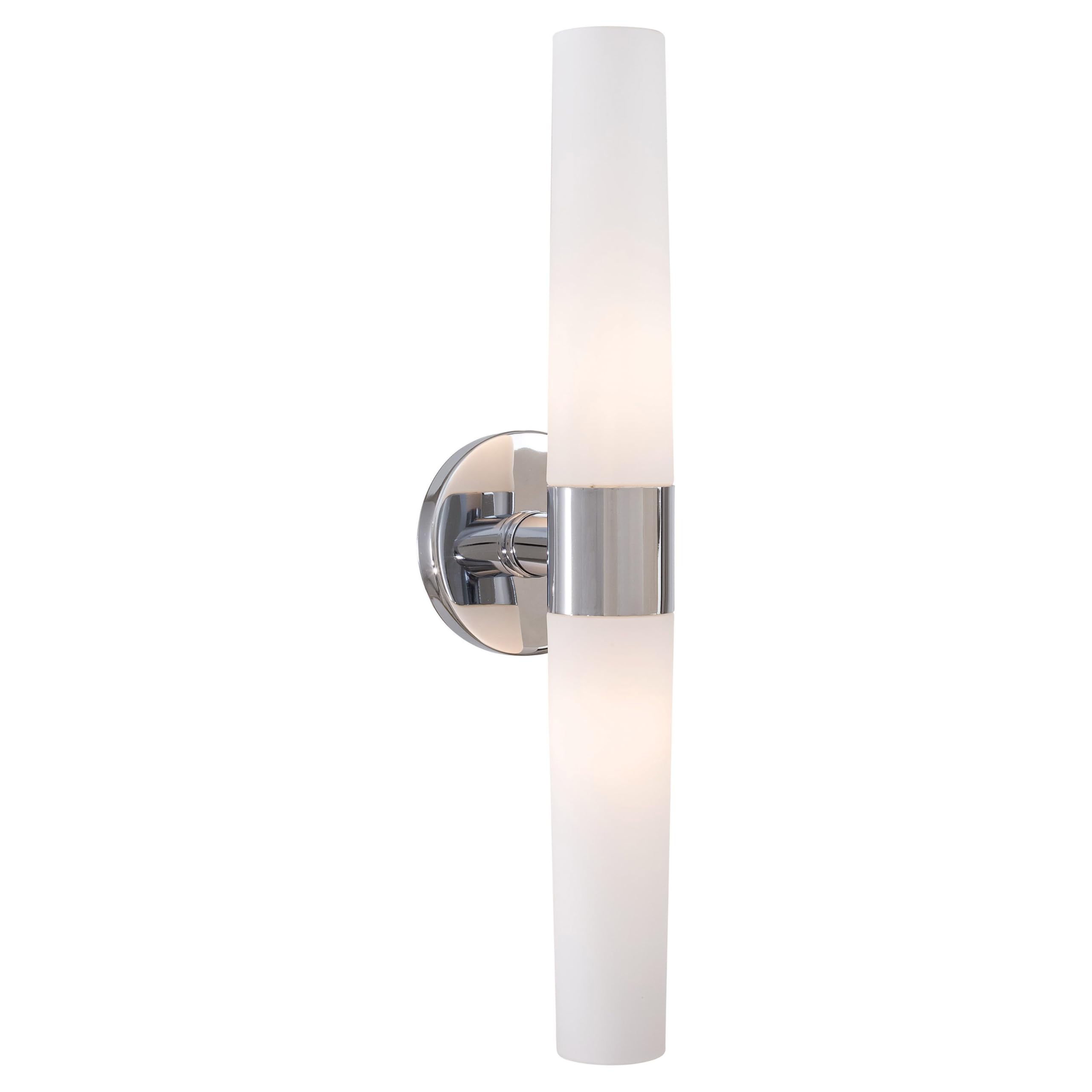Condition photo showing New/Like New for george kovacs p5042-077 saber vanity bath light, 2-light, 120 total watts, 4.75-in h x 20-in w, chrome