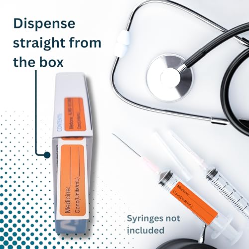 Image of Orange Medicine Syringe Labels (Units /mL) - 800 Medication Labels Stickers, 12mm x 40mm, for Hospitals, Pharmacy & Vet