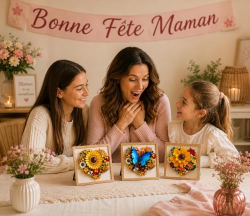 Kit de construction floral 3D Puzzlebrix en mini brique avec cadre décoratif