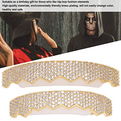 Dentes de metal dourado, conjunto de suporte estilo hip hop joias de dentes banhadas a ouro elegante
