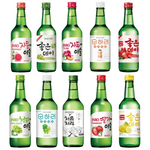 10-Pack Variety Korean Soju Set Assorted Flavours from Top Brands Premium Korean Spirits Collection