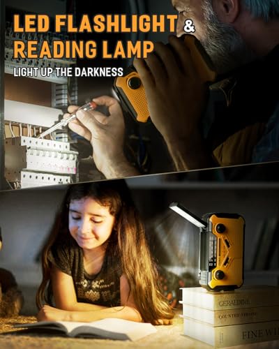 PRUNUS J-369 11100mWh Emergency Weather Radio, AA Batteries/Hand Crank/Solar/USB Charging, NOAA/AM/FM, LED Flashlight and Reading Lamp,SOS Alarm & Flashlight - Image 4