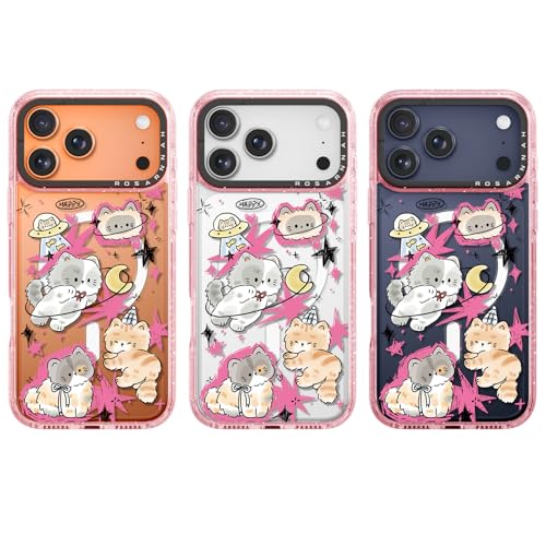 Rosarnnah for iPhone 17 Pro Max Case Cute - Compatible with Magsafe - Durable Shockproof 6.6 ft Drop Impact Phone Case - Funny Space Kitty Cat Design (6.9") Glitter Pink by Rosarnnah - Used condition - Image 8
