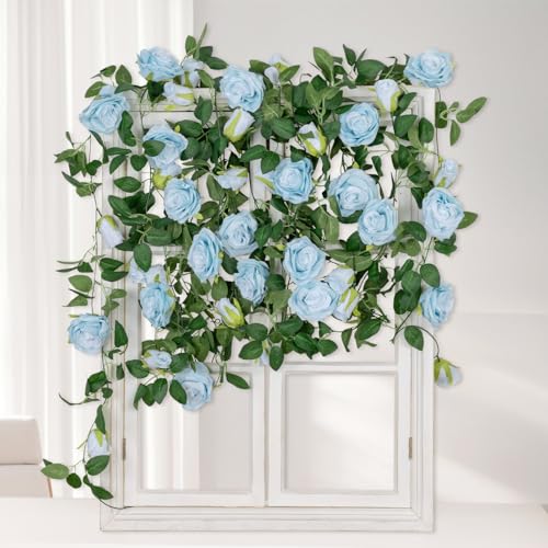 U'Artlines 3 Pack Artificial Blue Rose Vines Floral Garlands Total 19.5 Ft Fake Vine Silk Flower Garland for Indoor Outdoor Home Wedding Arch Garden Wall Decoration by U'Artlines - Image 9