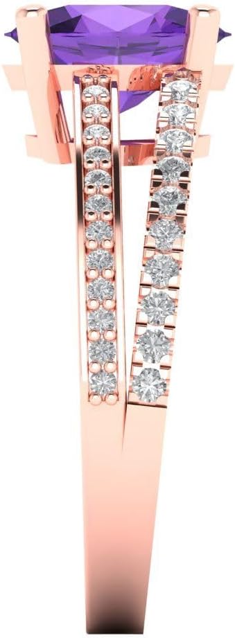 2.32 ct Oval Cut Natural Amethyst 14k Yellow Gold Solitaire with Accents Wedding Engagement Bridal Promise Ring - Image 3