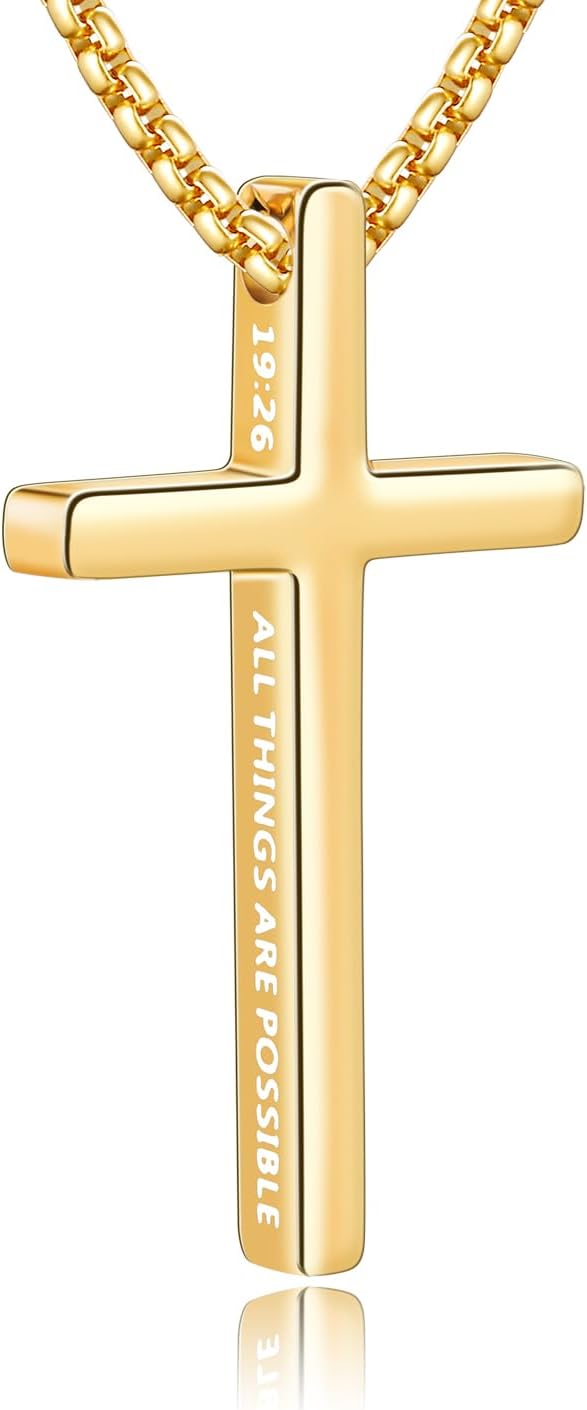 Cross Necklace for Men, Inspirational Bible Verse Cross Chain for Men, 316 Stainless Steel Cross Necklace for Men