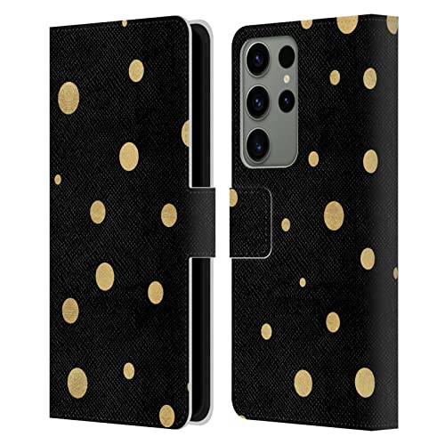 Étui portefeuille en cuir compatible Samsung Galaxy S23 Ultra 5G Haroulita points d'or