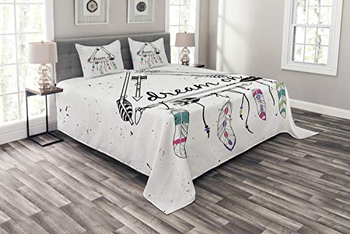 ABAKUHAUS Indie Cubrecama, Estilo Boho Flechas Tribales Étnicas Sigue Soñando Escrito a...