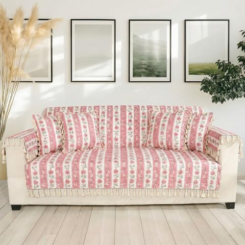 Image of ishro home Premium Sofa Cover 3 Seater Protecter with 2 Handle Covers - Soft European Standard Fabric, Frill Design, Machine Washable | (Paisley Fiesta, 3 Seater)