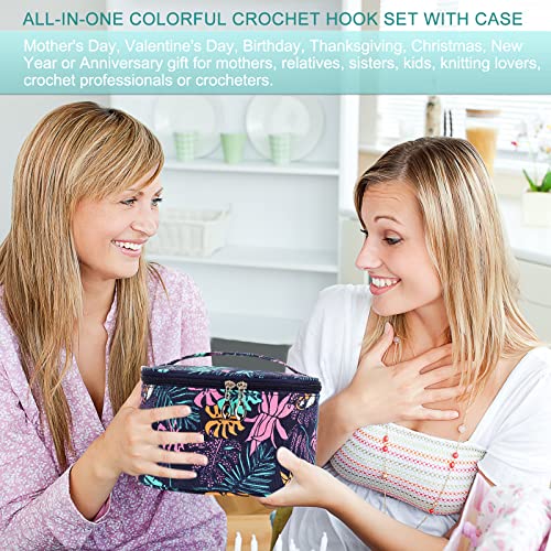 Image of Aeelike Crochet Kit for Beginners Adults, Navy Leaves | Full Crochet Starter Set with Yarn, Ergonomic Crochet Hooks 2.0-6.0 mm, Lace Crochet Hooks, Portable Crochet Set with Case