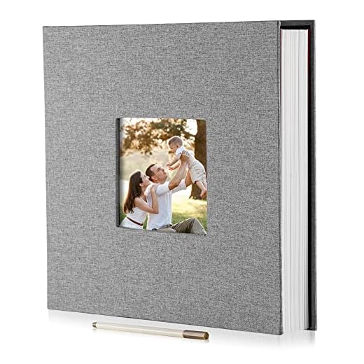 HenPisen Large Photo Album Self Adhesive Scrapbook Magnetic Album for 3x5 4x6 5x7 6x8 8x10 Pictures 40 Pages Linen Cover DIY Photo Album with A Metallic Pen and DIY Sticker(Grey)