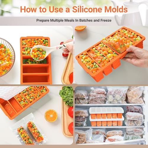 Image of 1 /2 Cup Silicone Freezer Molds with Lid, 2-Pack Silicone Freezer Trays for Soup, Sauce & Broth - Meal Prep Containers, Large Ice Cube Tray, Oven & Dishwasher Safe