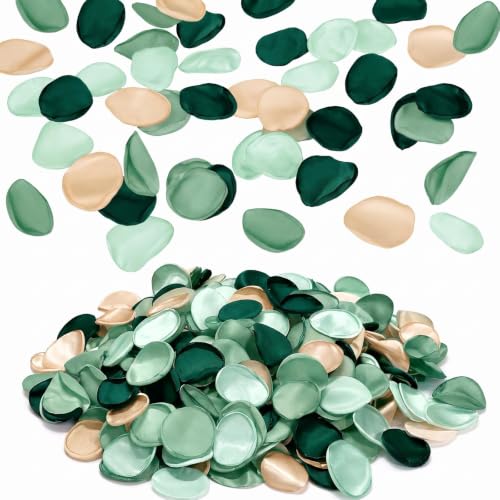 PacuM 200 Pétalos de Rosa Artificiales Verde Claro Verde Oscuro Champán | Pétalos de Rosa de Seda para Decoración de Bodas, Cumpleaños, Declaraciones de San Valentín y Decoración Romántica