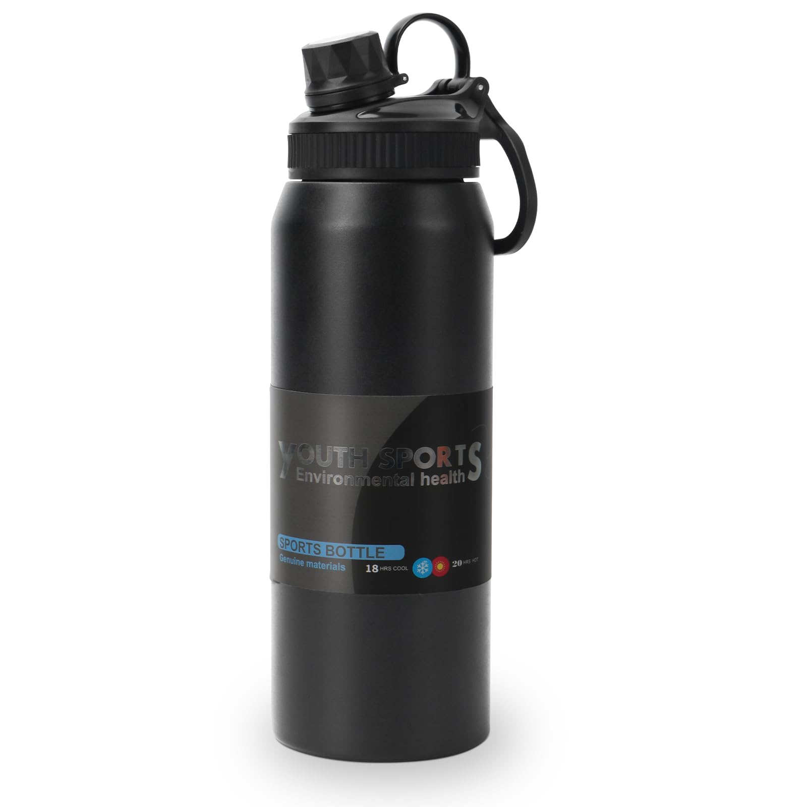 HOXHA Sports Water Bottle 0.8L Leak Proof Drink Water Bottles Athletic Stainless Steel Water Bottle Double Wall Vacuum Insulated Water Bottle for Sports Outdoor, Black