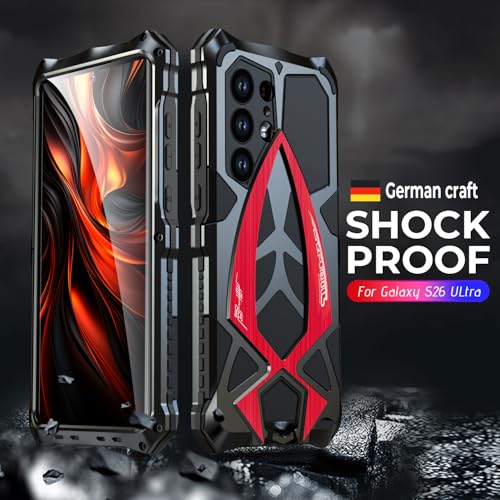 Image of Lunivop for Samsung Galaxy S26 Ultra Case 6.9 '' Metal Hard Phone Case Cover Case para Screw with Camera Protection Heavy Duty metalicas Military Grade Black Red