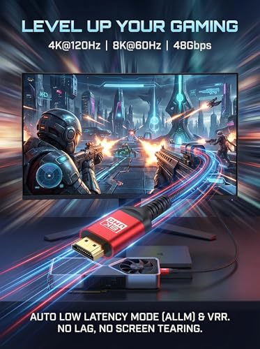 Image of 8K HDMI 2.1 Cable 12ft, Certified 48Gbps Ultra High Speed Braided Cord, Supports 4K@120Hz 8K@60Hz, eARC HDR10+ HDCP 2.3, Compatible with PS5, Xbox Series X, Gaming PC, Roku TV & Monitor