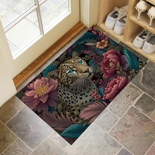 Paillasson Interieur Léopard 40x60 cm Turquoise Lavable - 3