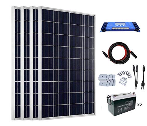 ECO-WORTHY 400 Watt 12 Volt Polycrystalline Solar Panels Kits with 60A PWM Charge Controller + 200Ah 12V Sealed Lead-Acid Battery