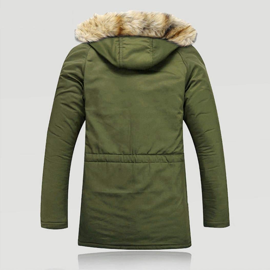 Unisex ciepły płaszcz damski wełna, moda męska, futro, męska, outdoorowa, ciepła, zimowa, długi kaptur, płaszcz męski, zielony, L