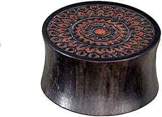 Piercing dilatador de oreja para hombre y mujer, de madera de hierro, color negro, rojo y marrón, con mandala balinés, doble flared, tamaños 8 mm - 20 mm, Madera