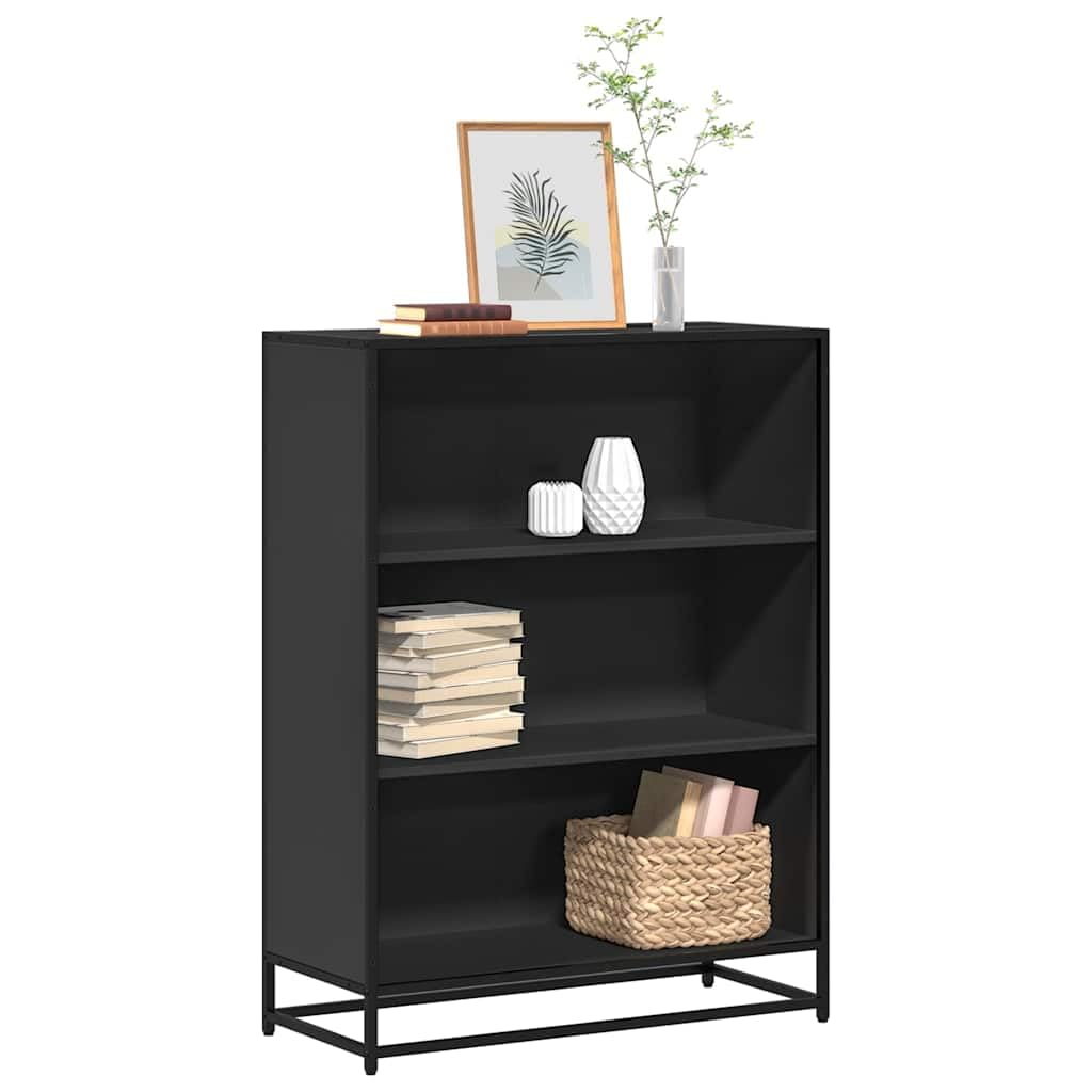Estantería negra 80,5 x 35 x 107,5 cm, estructura de metal con 3 compartimentos, para salón, estudio, oficina, almacenamiento estable para libros, revistas, DVD