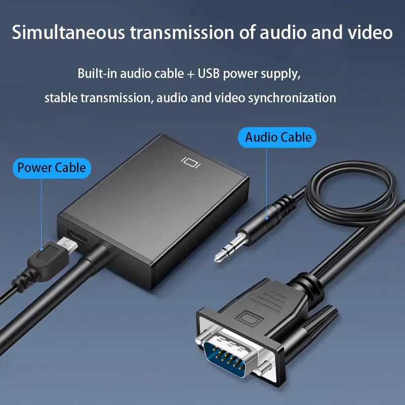 Image of FORIDA VGA to HDMI Converter with Audio & USB Power, VGA Male to HDMI Female Adapter, Supports 1080p FHD, Plug & Play for PC, Laptop, Desktop to HDTV, Monitor, Projector (Direction VGA to HDMI Only)