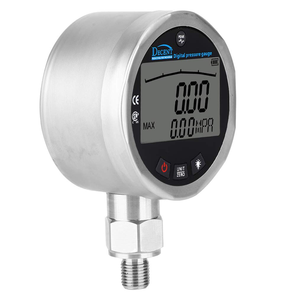 Akozon Manometro Idraulico Digitale 0-400bar / 0-40mpa / 0-5800psi, Display LCD Chiaro, Misura Pressione Acqua, Gas, Olio