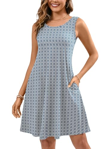 Image of KORSIS Summer Dress for Women Casual T Shirt Tank Dresses Sleeveless Swing Flowy Ladies Beach Vacation Sundress with Pocket