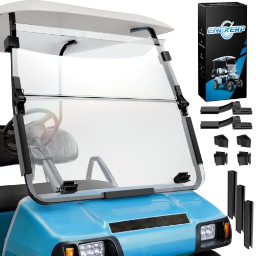 ENEKERP Golf Cart Windshield for Club Car DS 2000-Up Gas and Electric Fit Tapered Front Struts Only 5MM PC Club Car DS Windshield with Heavy Duty Hinges UV-Proof & Impact Resistant(Clear)